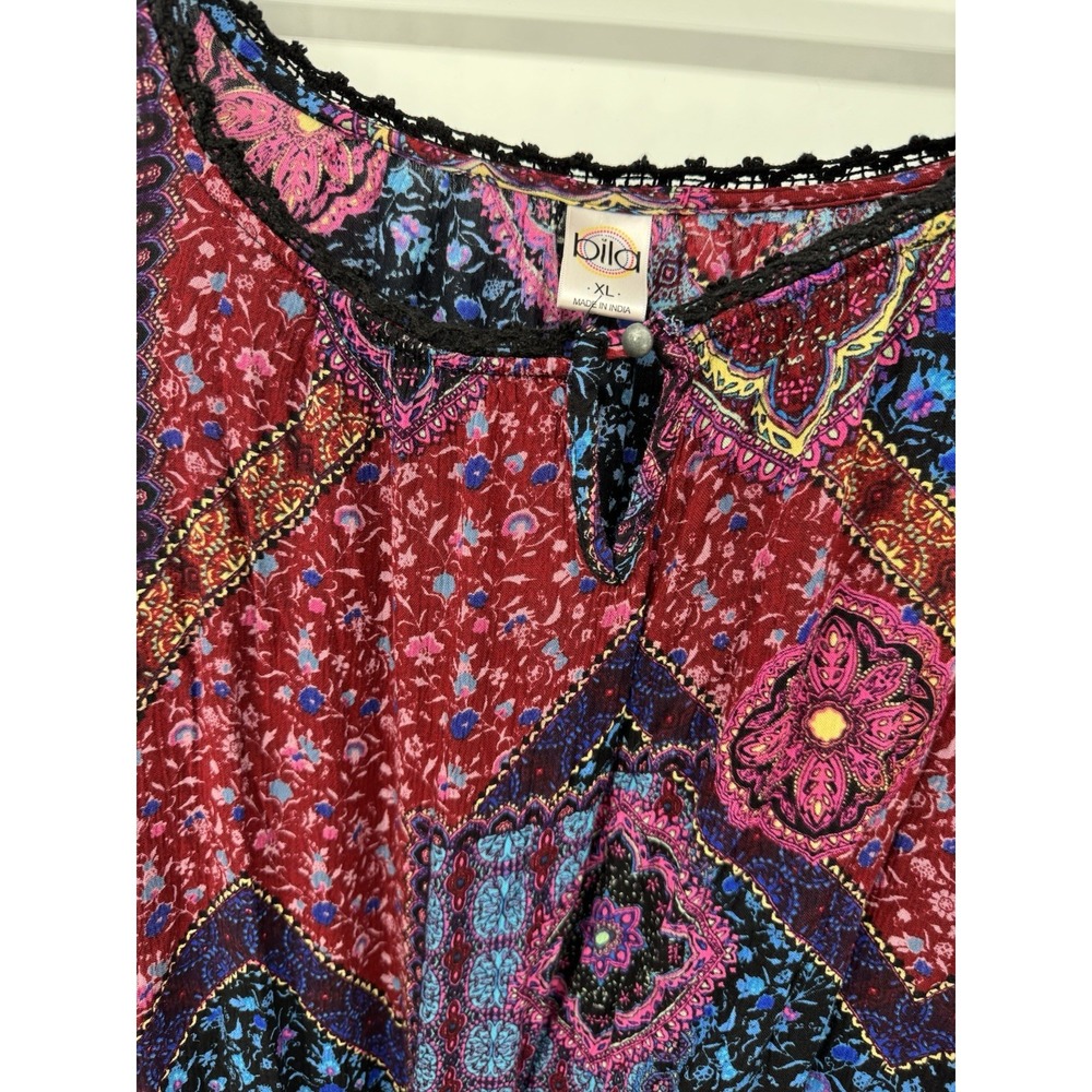 Bila Cold Shoulder XL Floral Crochet Shoulder Trim Bell Sleeve Boho Festival - Picture 3 of 10